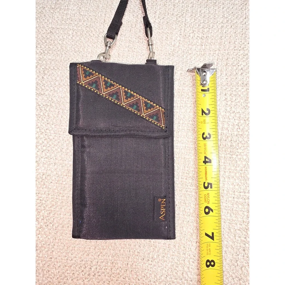 Aspen Black Nylon Neck Wallet Travel Pouch Southwestern Embroidery Geometric